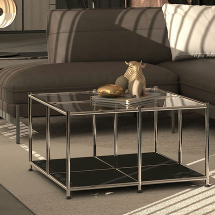 Metal Square Coffee Table with Storage Black