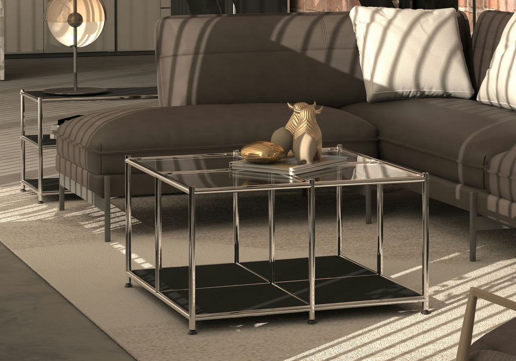 SIMPLINK 30.7-Inch Square Metal Coffee Table with Open Storage