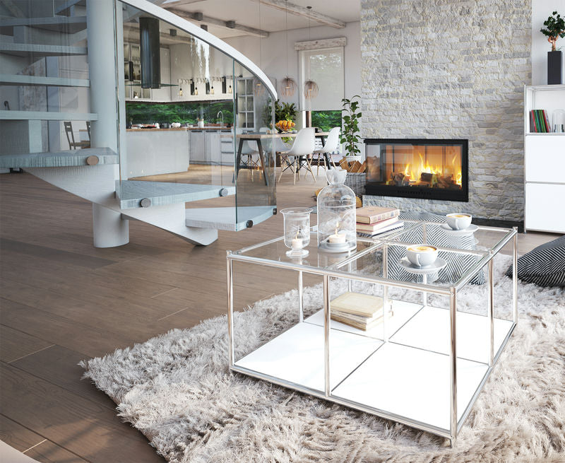 SIMPLINK 30.7-Inch Square Metal Coffee Table with Open Storage