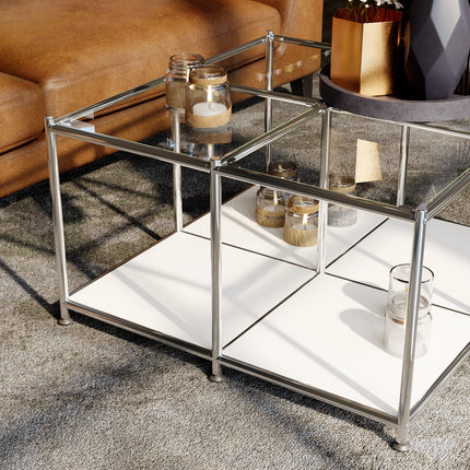 Metal Square Coffee Table with Storage White