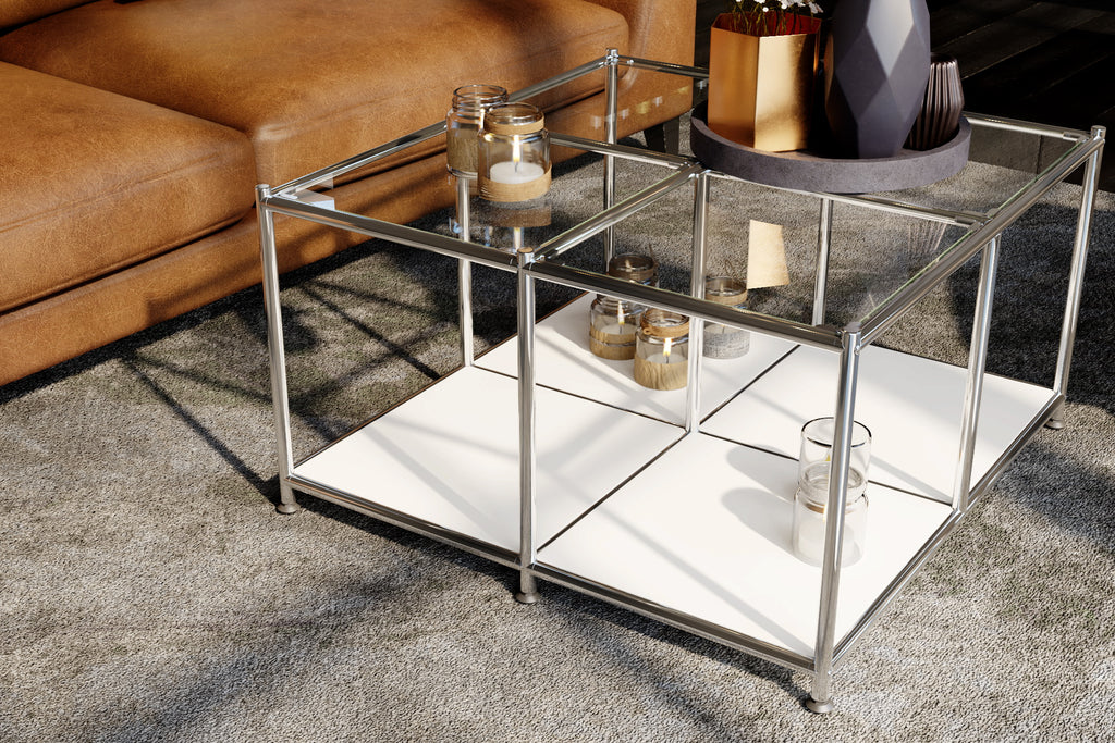 SIMPLINK 30.7-Inch Square Metal Coffee Table with Open Storage