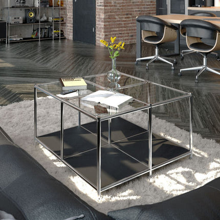 Metal Square Coffee Table with Storage Black