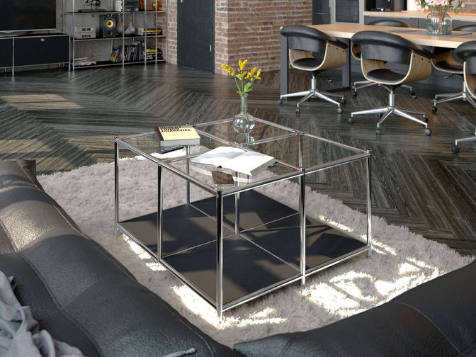 SIMPLINK 30.7-Inch Square Metal Coffee Table with Open Storage