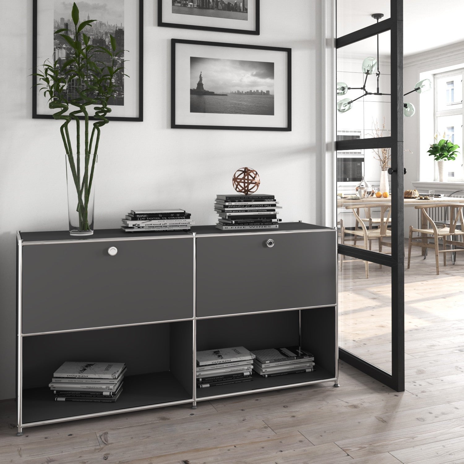 SIMPLINK 60-Inch Wide Metal Sideboard Cabinet with 2 Flap Doors