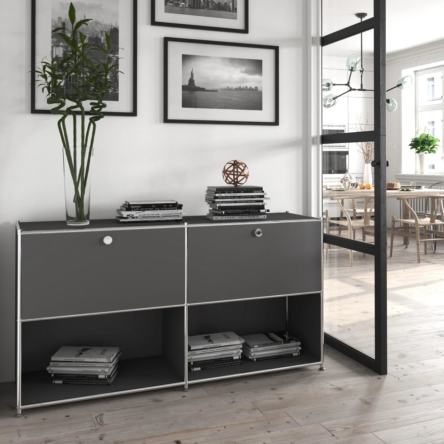 SIMPLINK 60-Inch Wide Metal Sideboard Cabinet with 2 Flap Doors