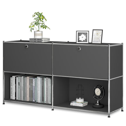 Metal Sideboard with 2 Flap Doors Black