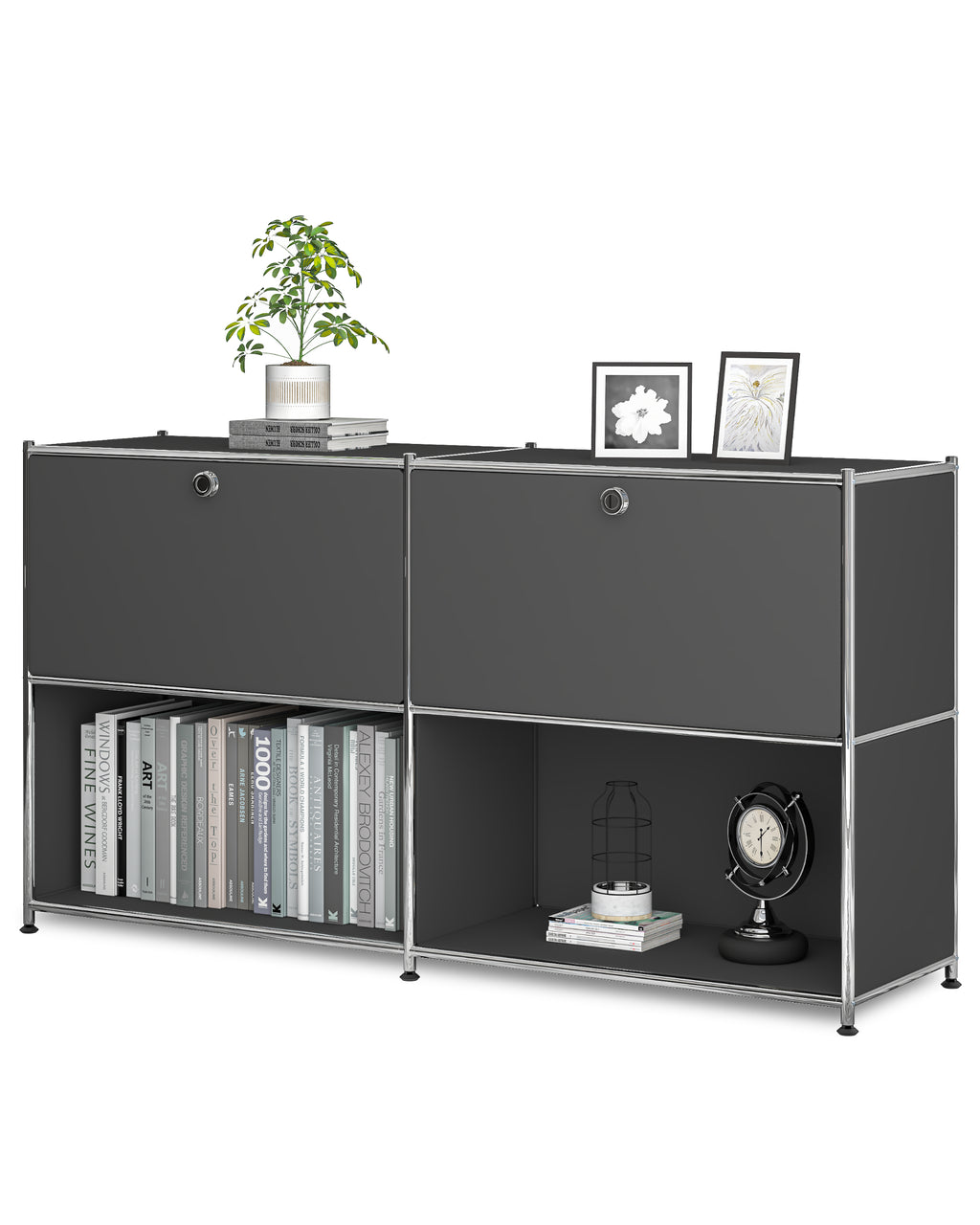 SIMPLINK 60-Inch Wide Metal Sideboard Cabinet with 2 Flap Doors