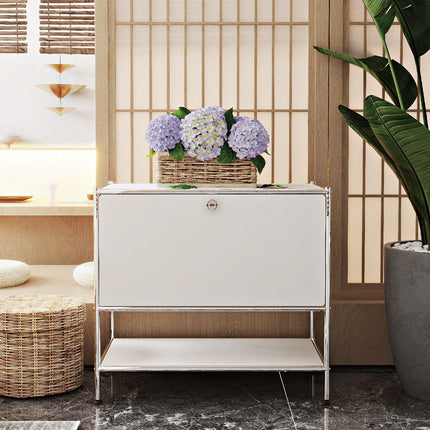 Metal Sidetable with Flap White - Night Stand, End Table