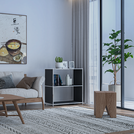 SIMPLINK Matte Black Double-Shelf Unit – Bold Minimalist Storage for Modern & Creative Spaces - Bookcase, Showcase