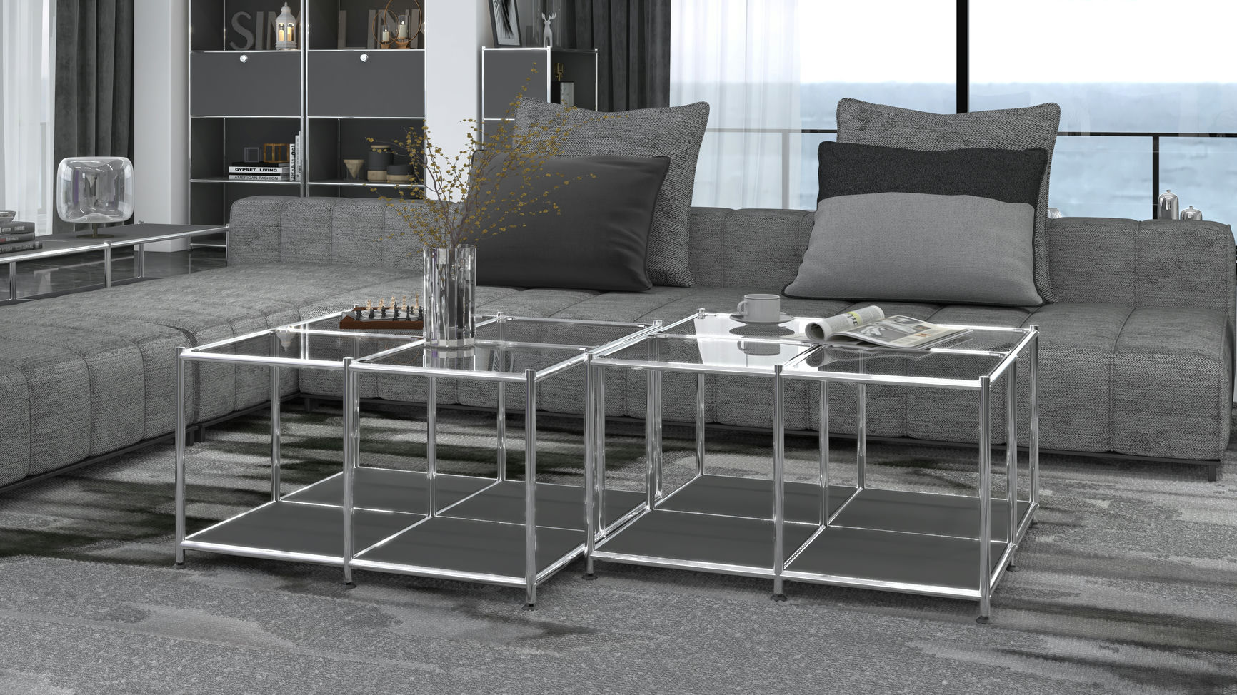 SIMPLINK 30.7-Inch Square Metal Coffee Table with Open Storage