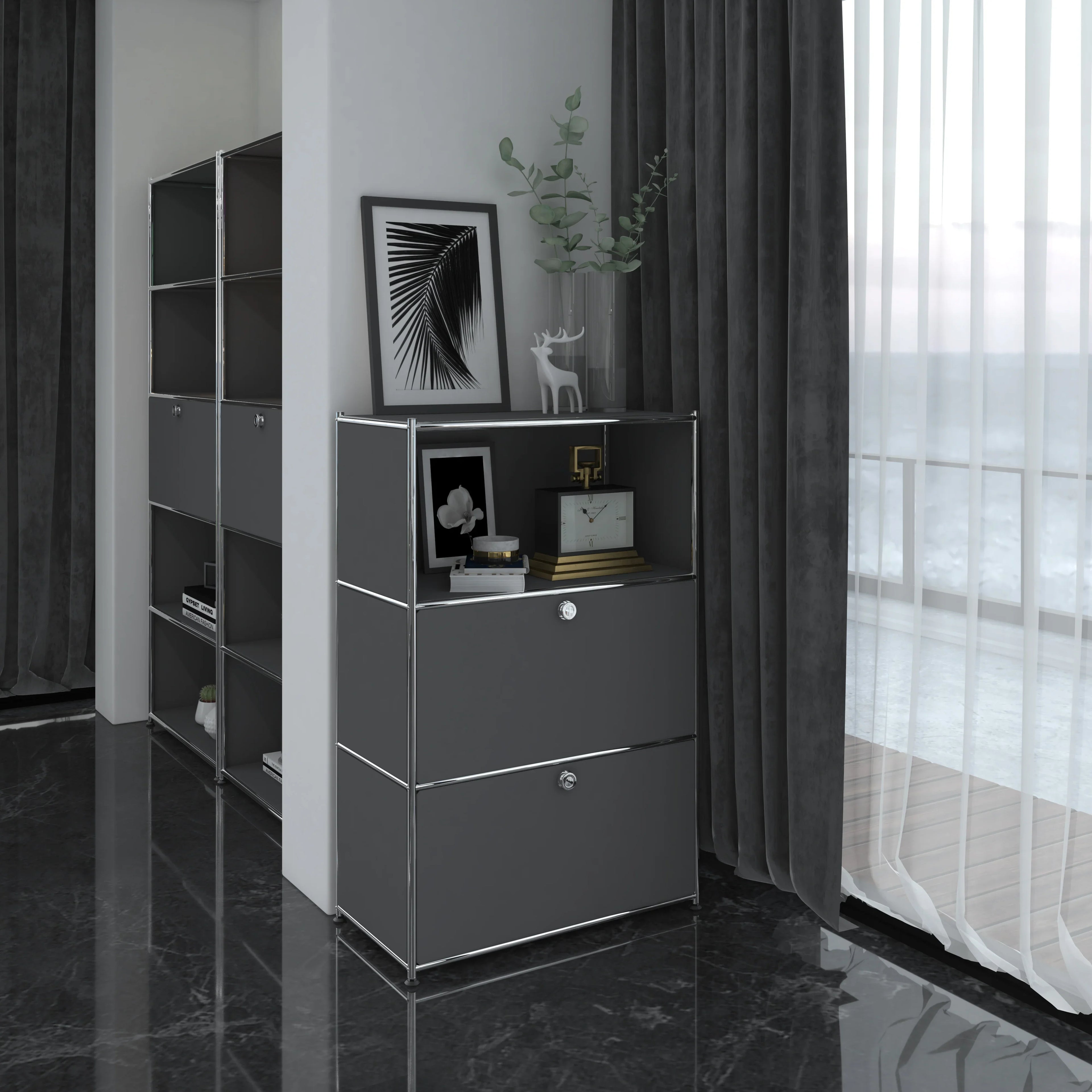 SIMPLINK 47-Inch Metal Storage Cabinet with Open Shelves