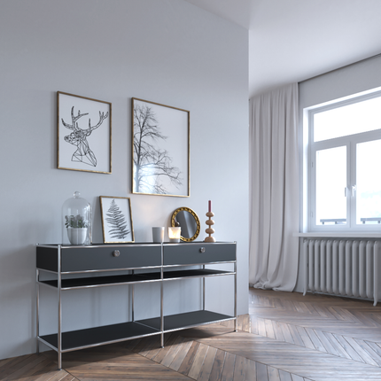 Metal Console Table with 2 Drawers Black