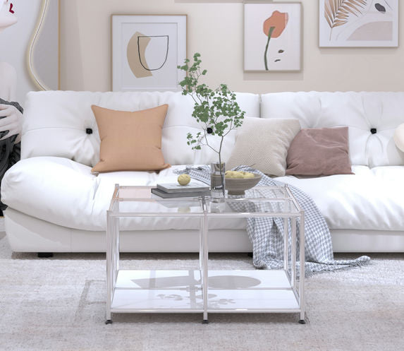 SIMPLINK 30.7-Inch Square Metal Coffee Table with Open Storage