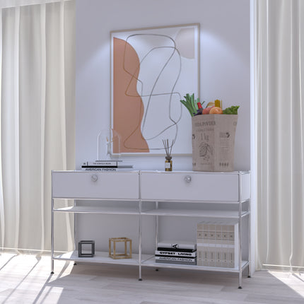 Metal Console Table with 2 Drawers White