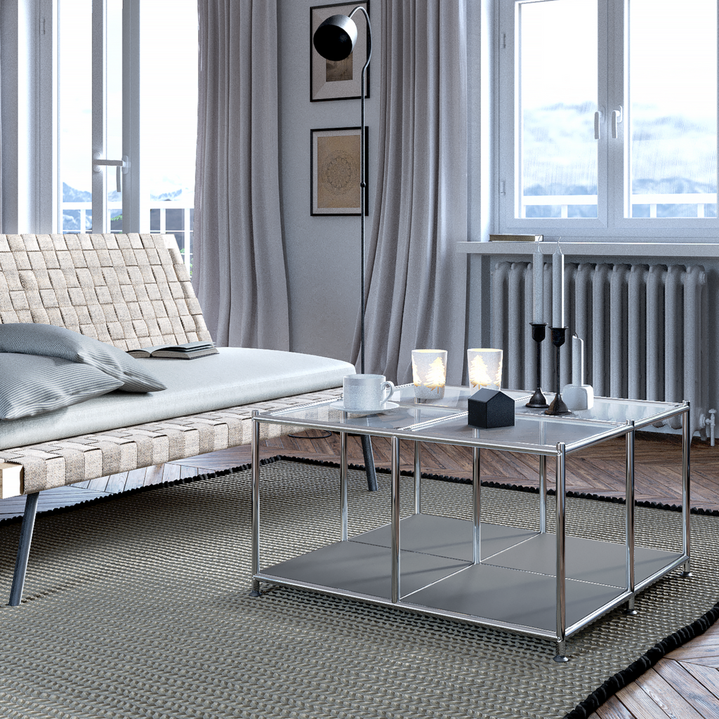 SIMPLINK 30.7-Inch Square Metal Coffee Table with Open Storage