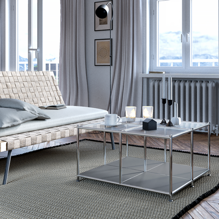 Metal Square Coffee Table with Storage White