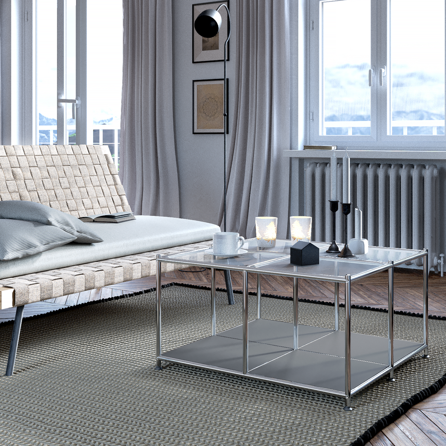 SIMPLINK 30.7-Inch Square Metal Coffee Table with Open Storage