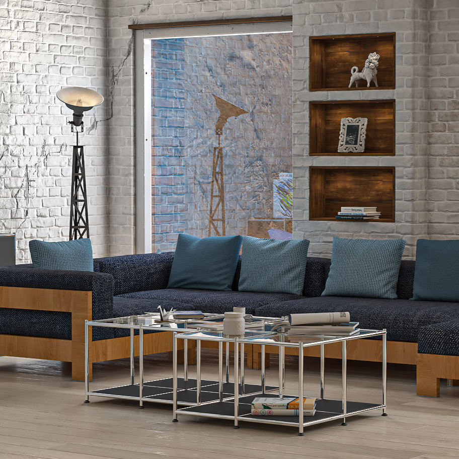 SIMPLINK 30.7-Inch Square Metal Coffee Table with Open Storage