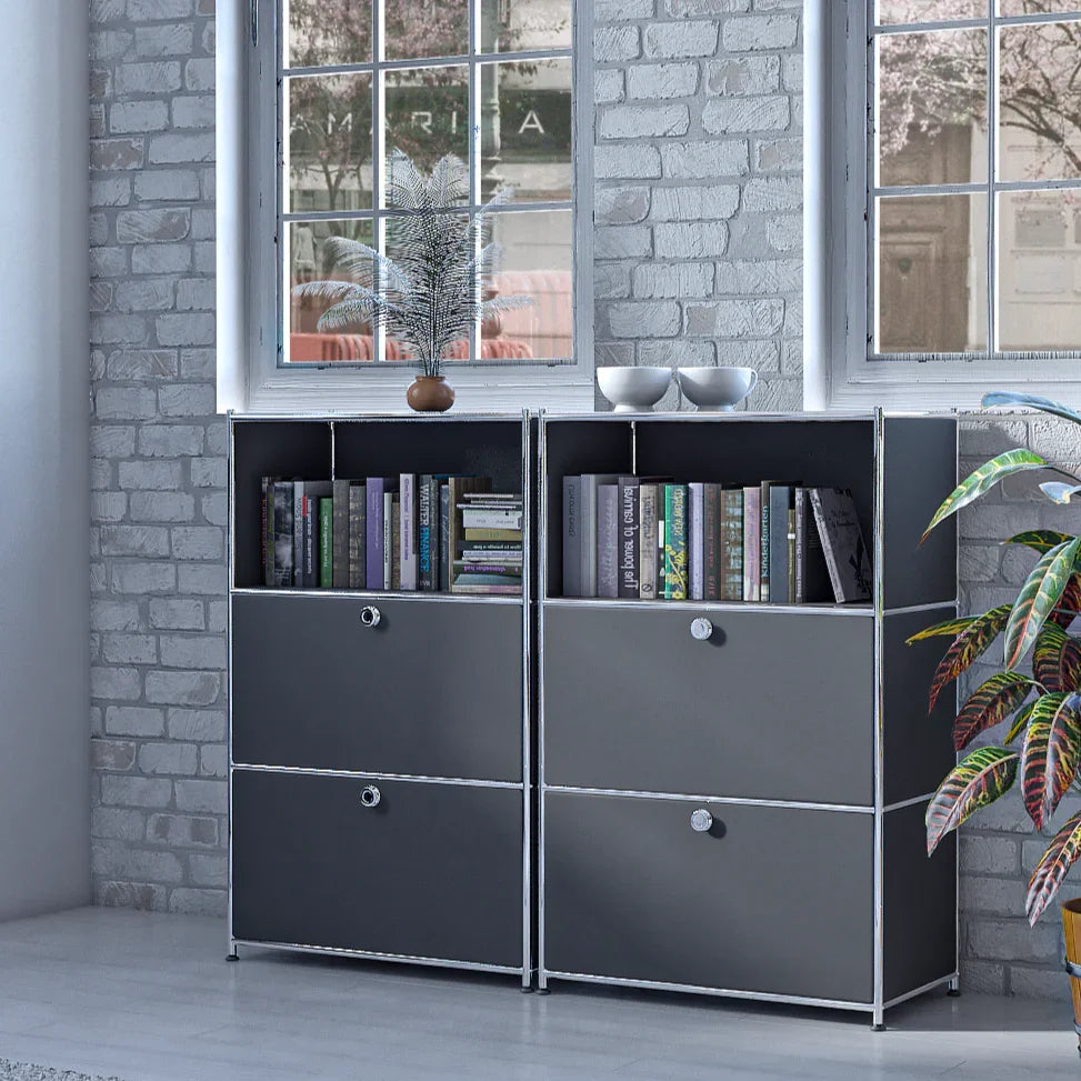 SIMPLINK 47-Inch Metal Storage Cabinet with Open Shelves