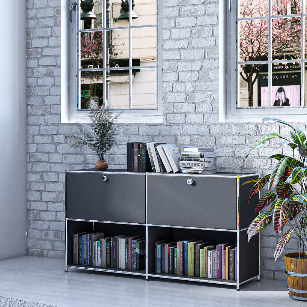 SIMPLINK 60-Inch Wide Metal Sideboard Cabinet with 2 Flap Doors