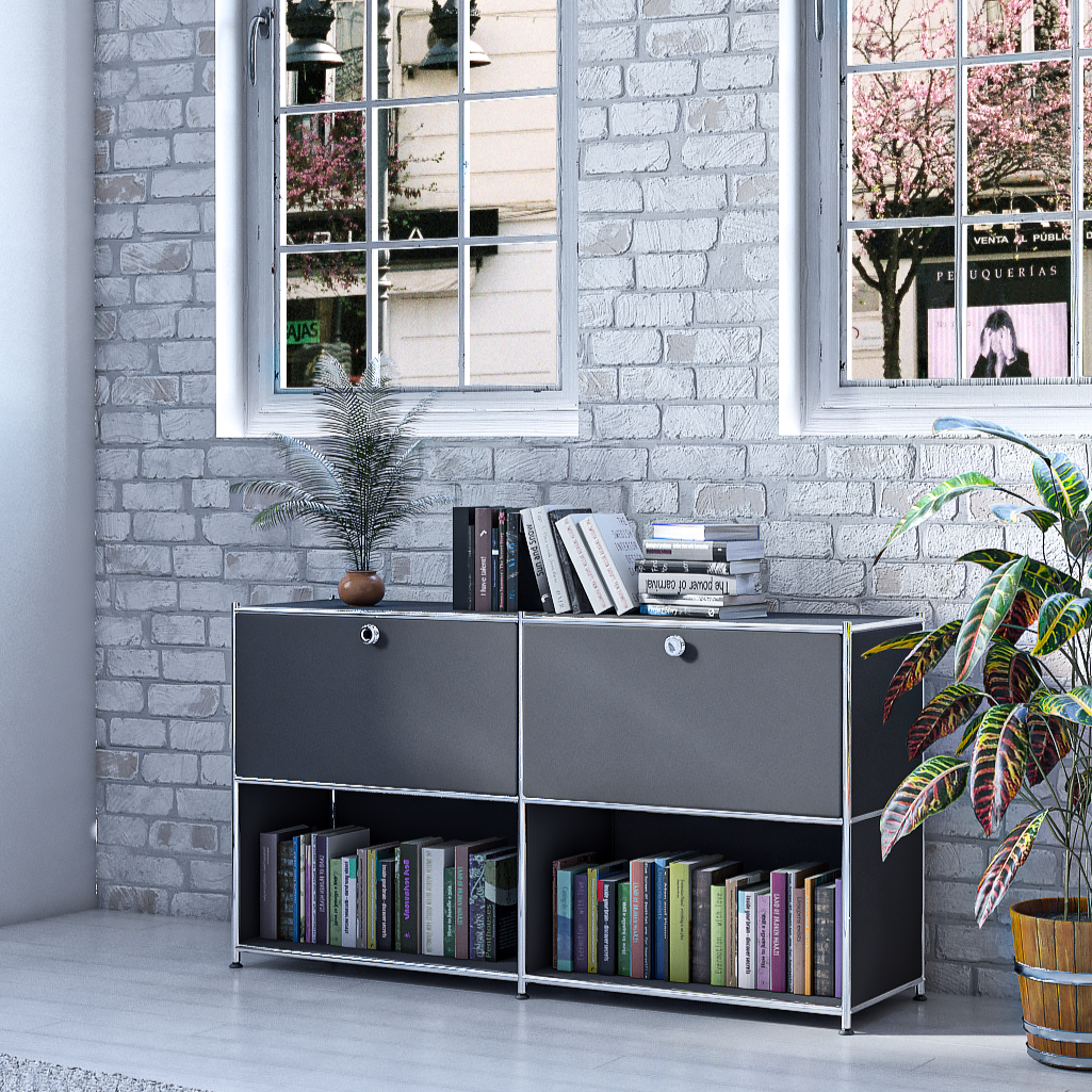SIMPLINK 60-Inch Wide Metal Sideboard Cabinet with 2 Flap Doors