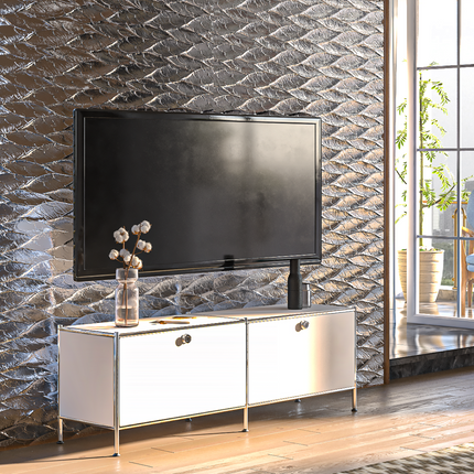 Metal Low board with 2 Flap Doors White