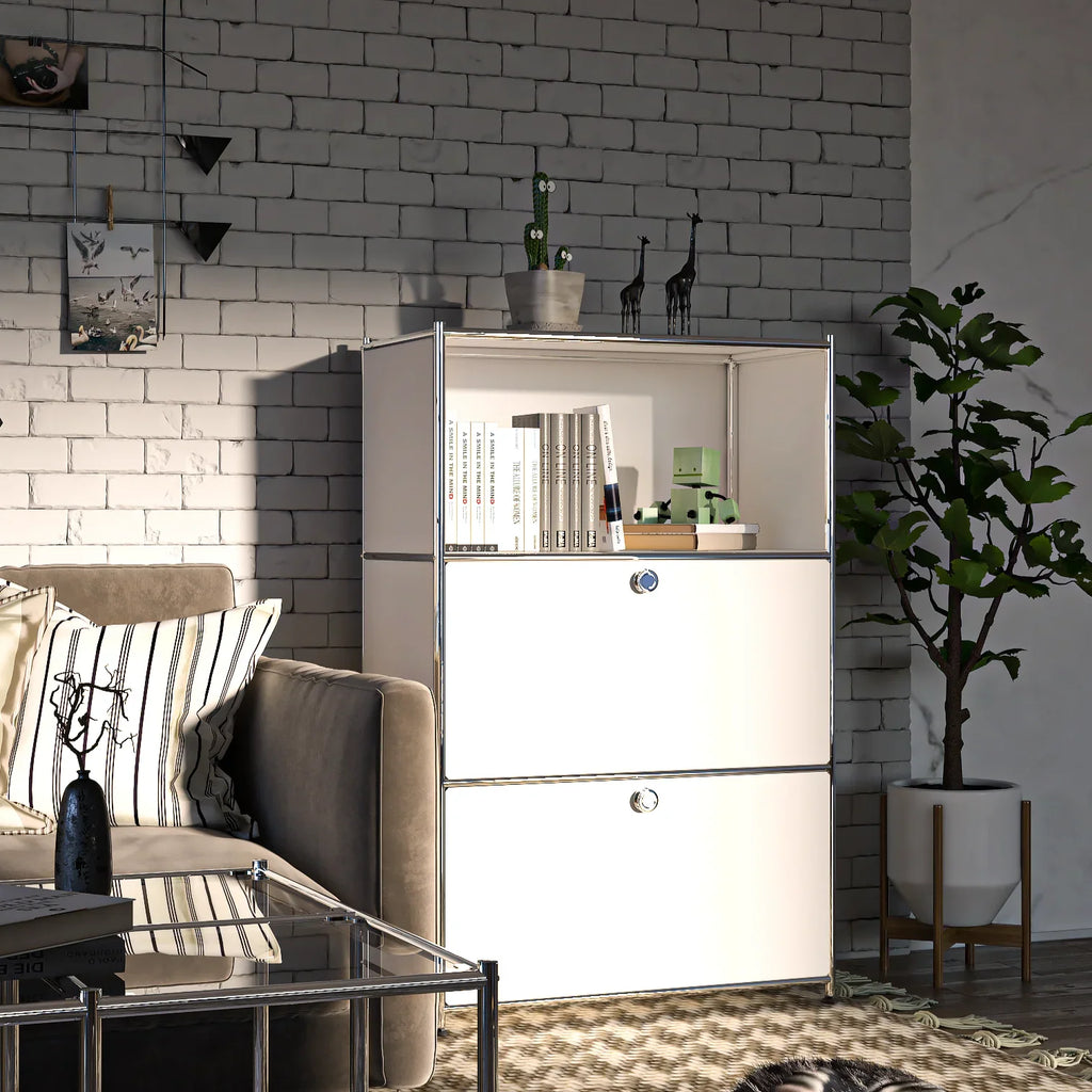SIMPLINK 47-Inch Metal Storage Cabinet with Open Shelves