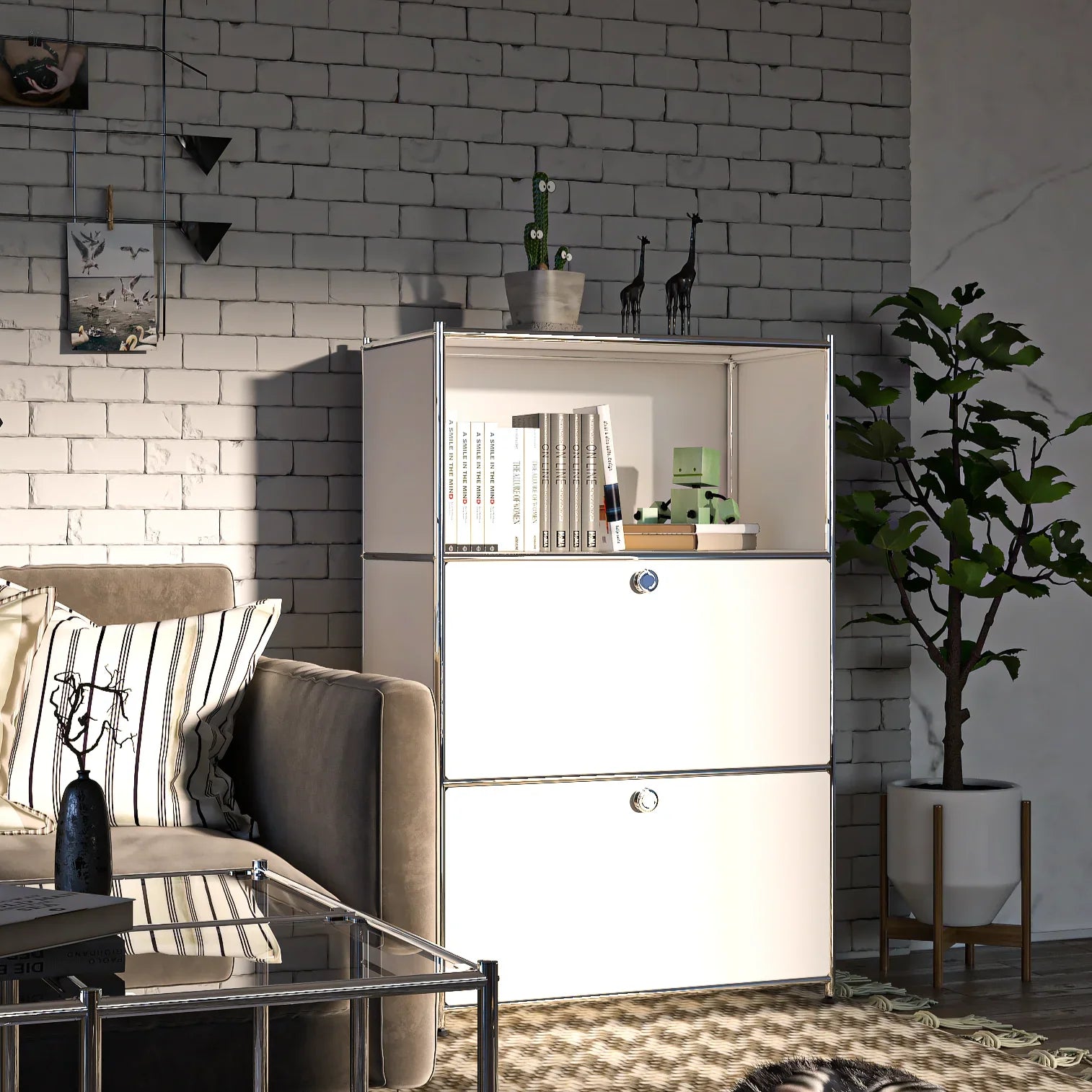 SIMPLINK 47-Inch Metal Storage Cabinet with Open Shelves