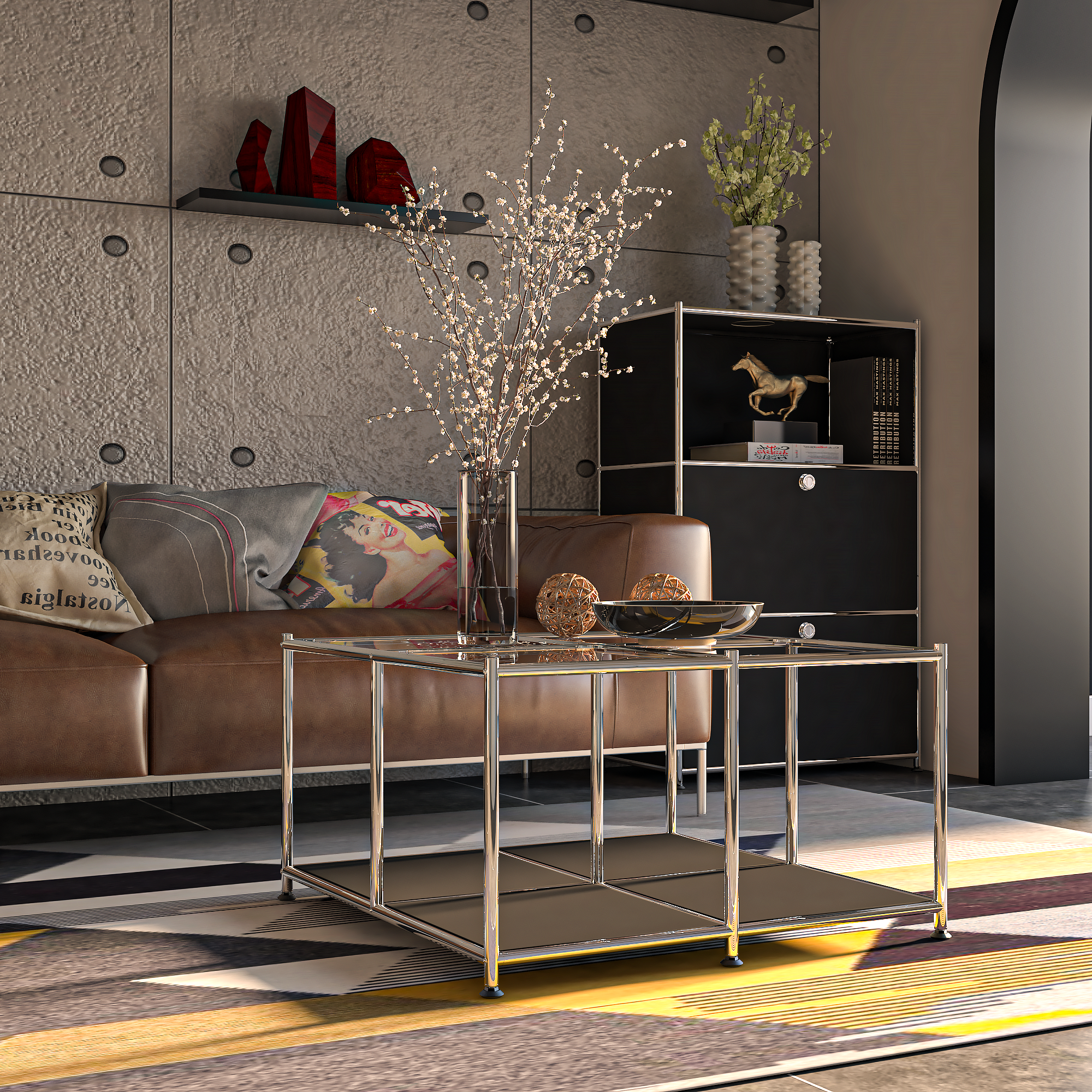 SIMPLINK 30.7-Inch Square Metal Coffee Table with Open Storage