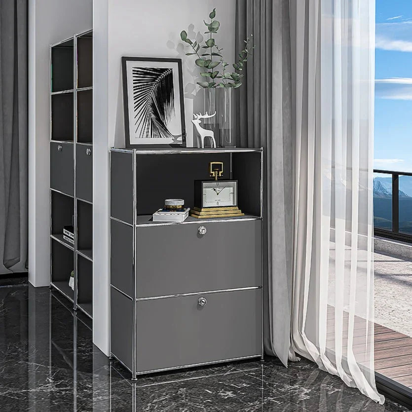 SIMPLINK 47-Inch Metal Storage Cabinet with Open Shelves