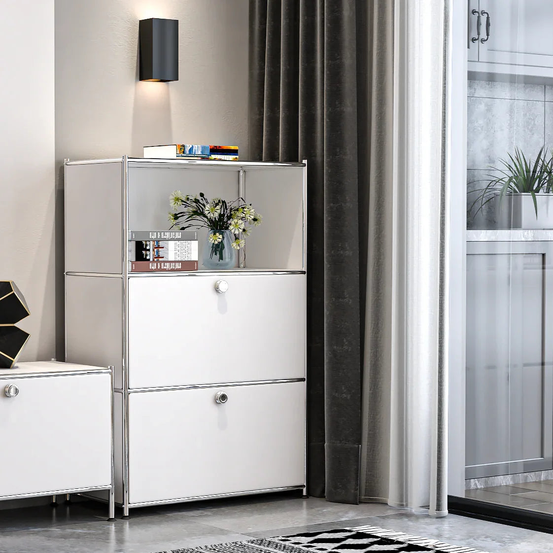 SIMPLINK 47-Inch Metal Storage Cabinet with Open Shelves