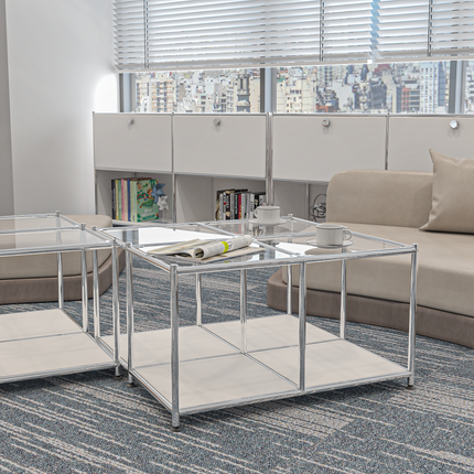 Metal Square Coffee Table with Storage White