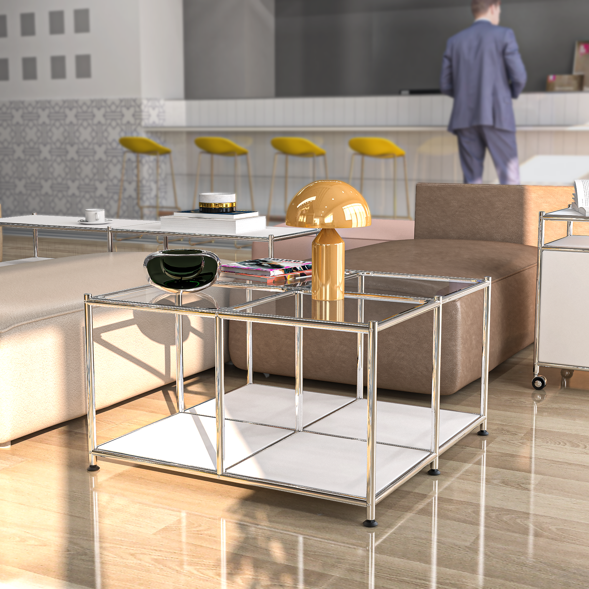 SIMPLINK 30.7-Inch Square Metal Coffee Table with Open Storage