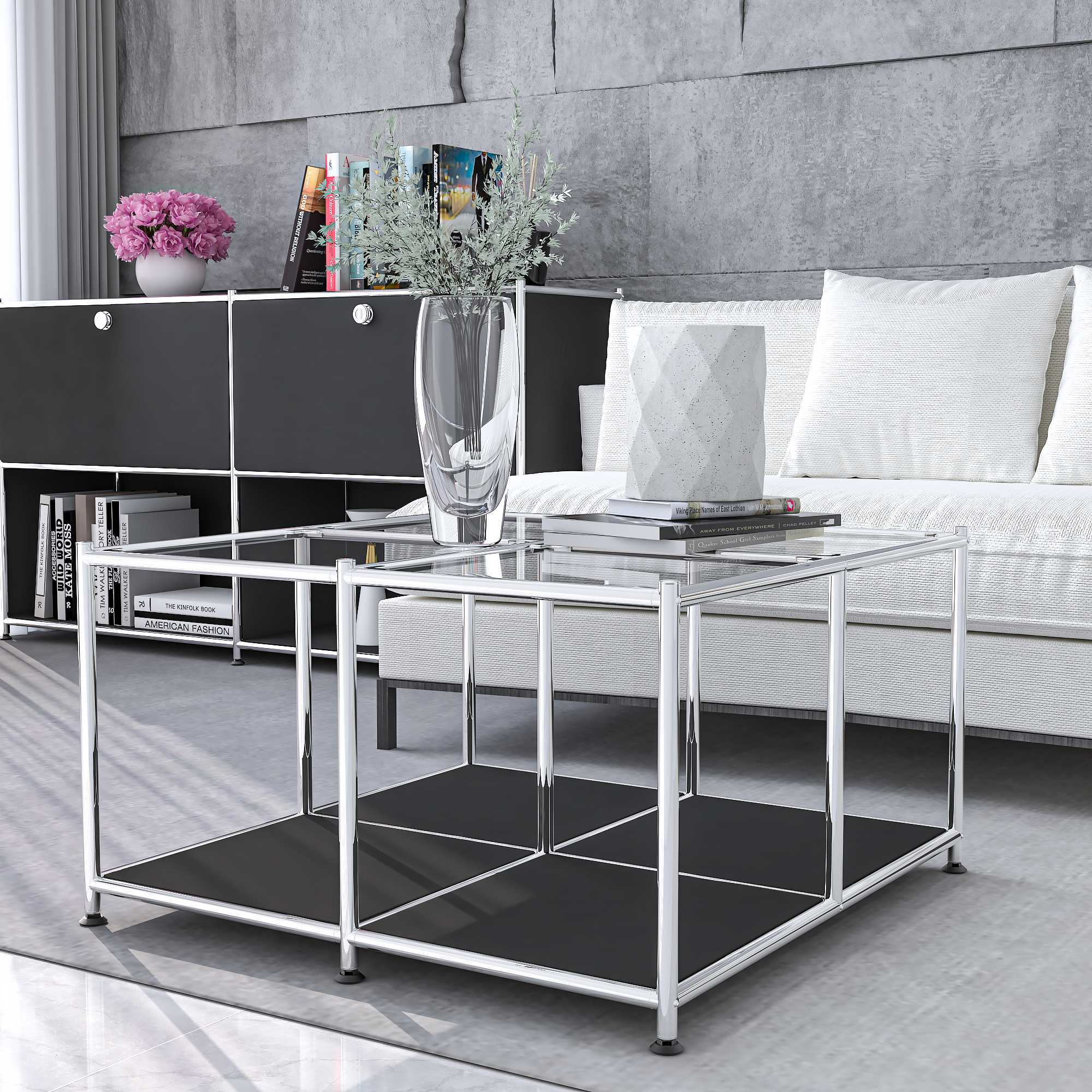 SIMPLINK 30.7-Inch Square Metal Coffee Table with Open Storage