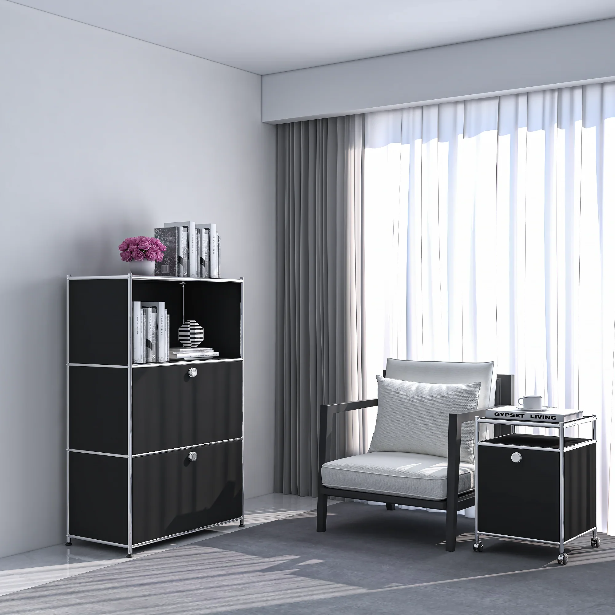 SIMPLINK 47-Inch Metal Storage Cabinet with Open Shelves