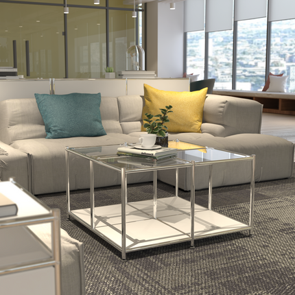 Metal Square Coffee Table with Storage White