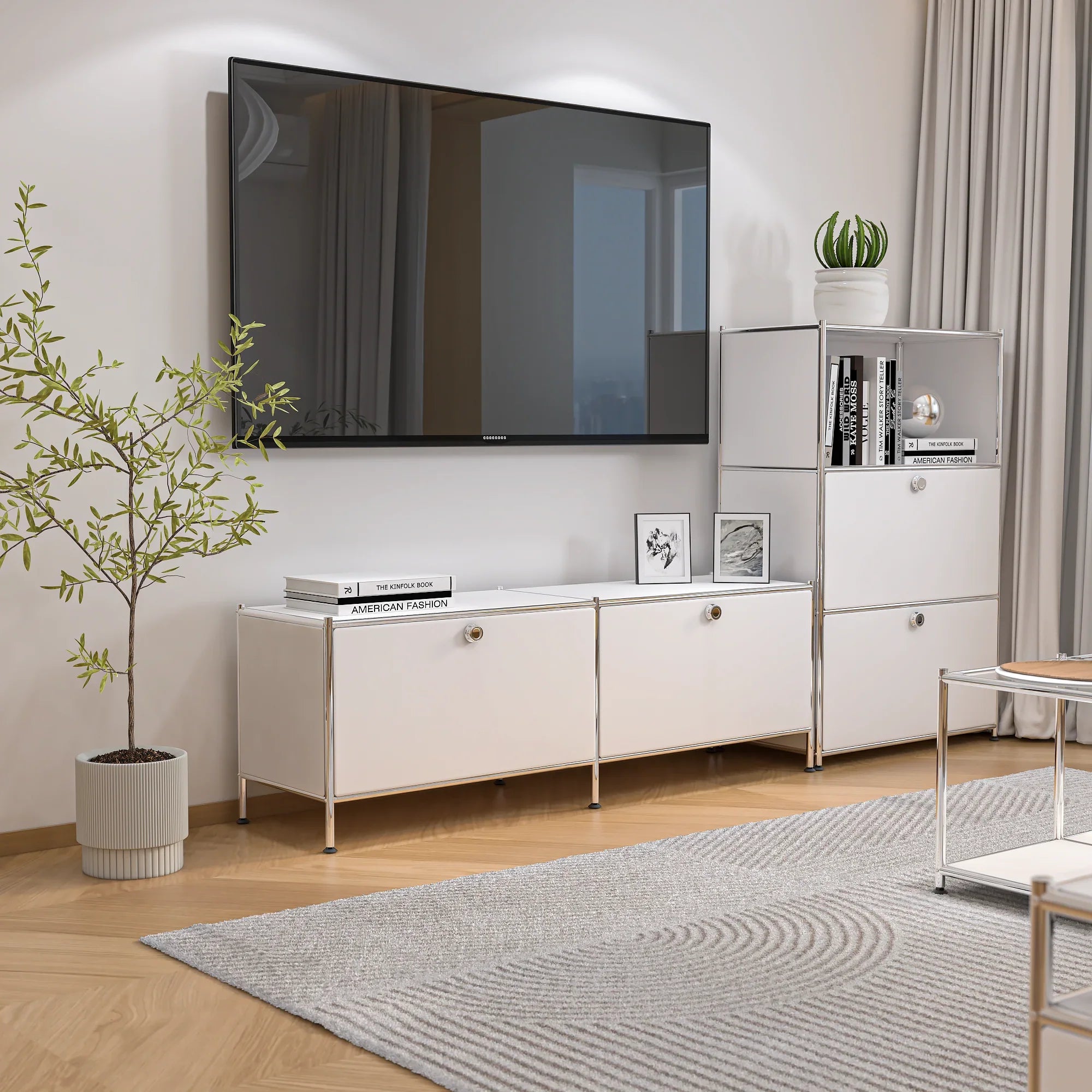 SIMPLINK 60-Inch Wide Metal Lowboard Storage Cabinet with 2 Flap Doors