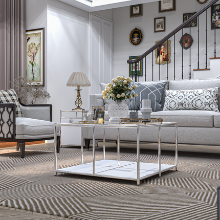 Metal Square Coffee Table with Storage White