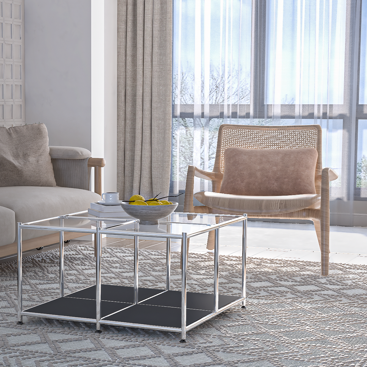 SIMPLINK 30.7-Inch Square Metal Coffee Table with Open Storage