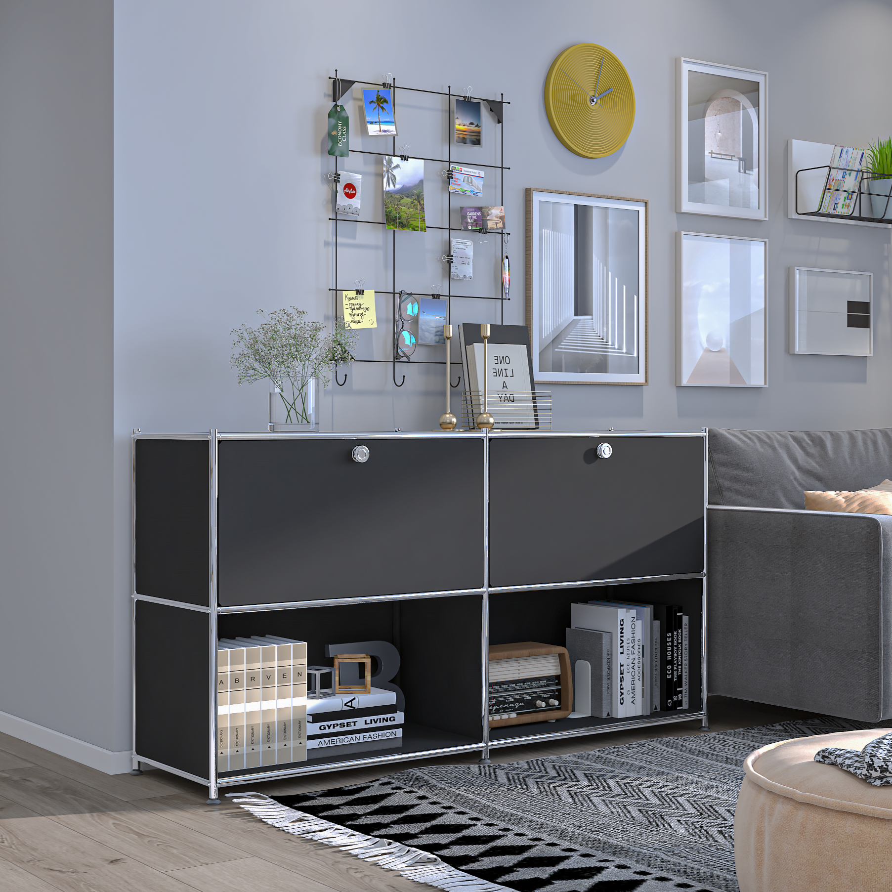 SIMPLINK 60-Inch Wide Metal Sideboard Cabinet with 2 Flap Doors