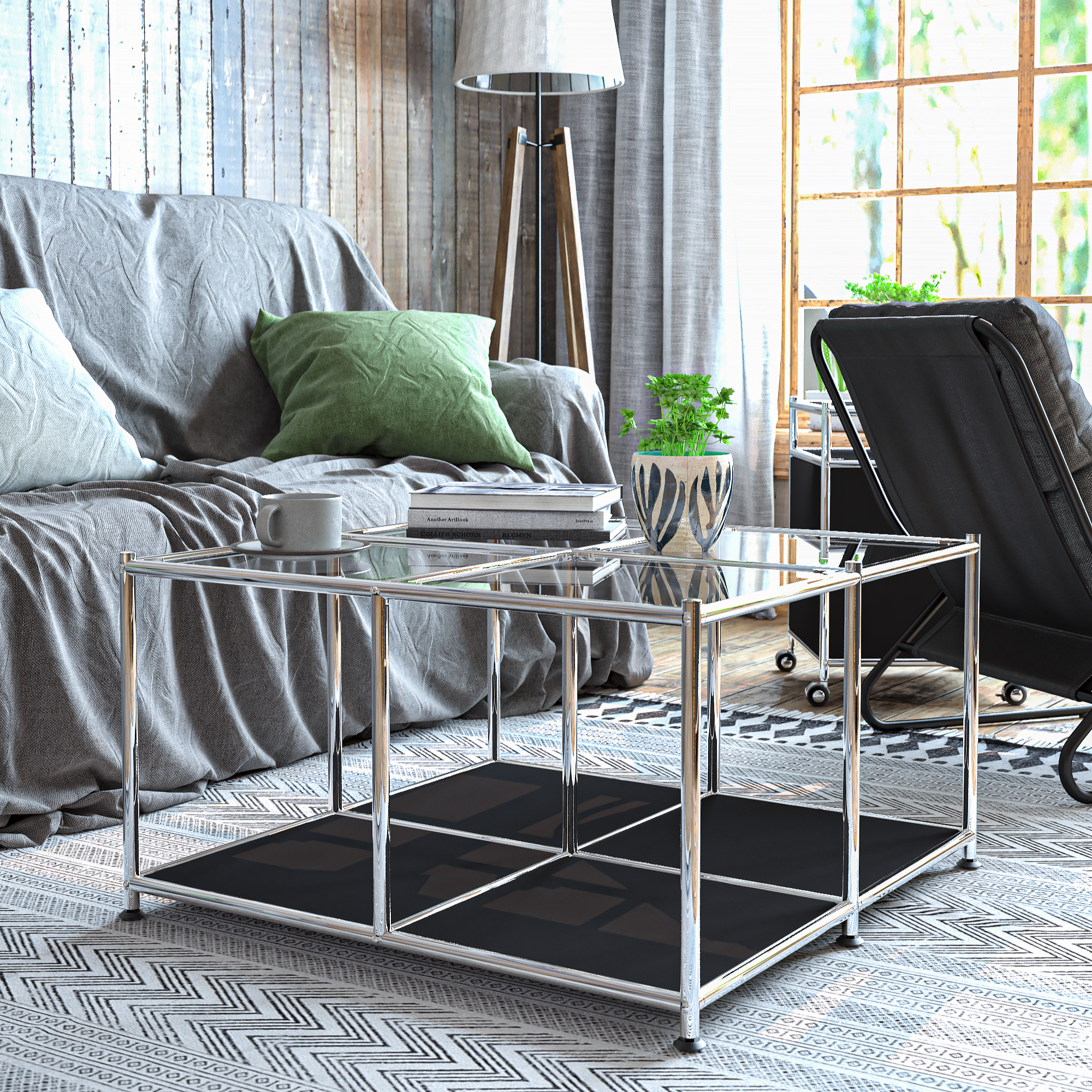 SIMPLINK 30.7-Inch Square Metal Coffee Table with Open Storage