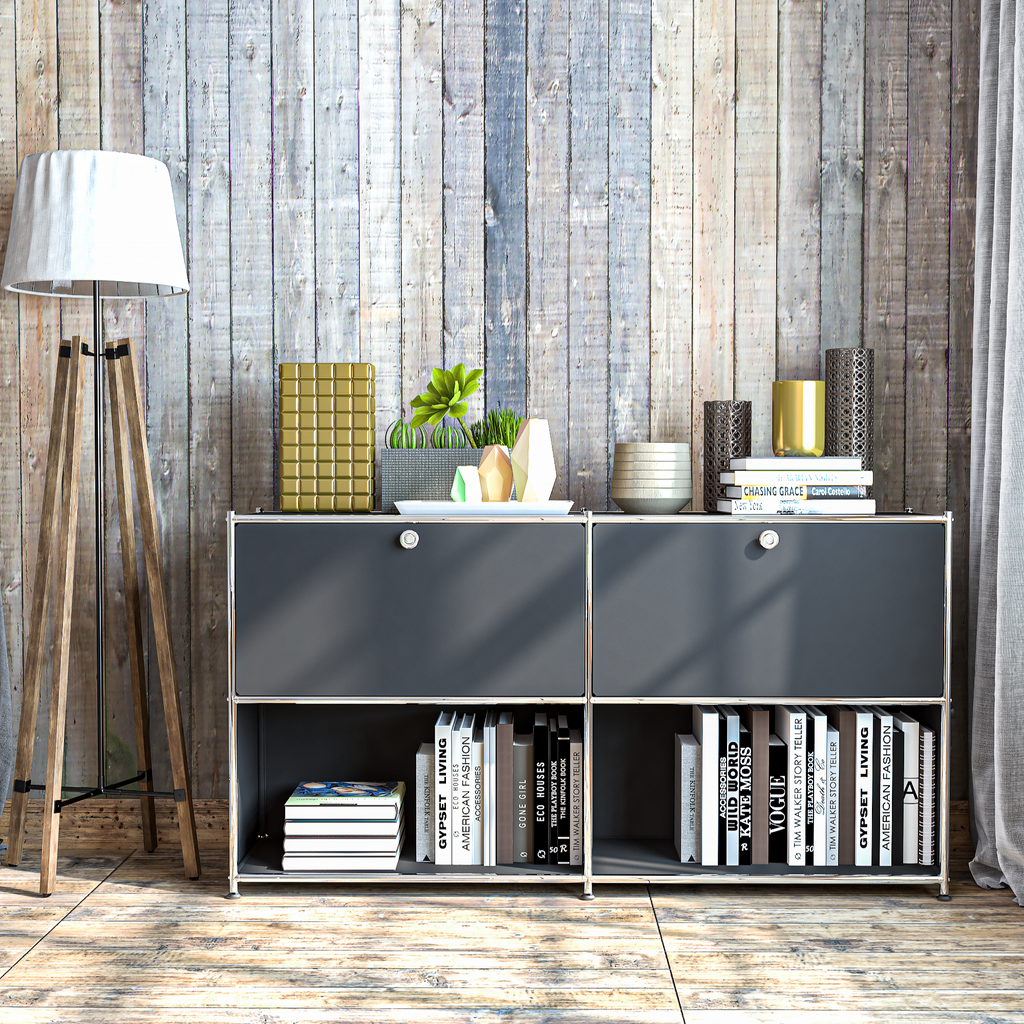 SIMPLINK 60-Inch Wide Metal Sideboard Cabinet with 2 Flap Doors