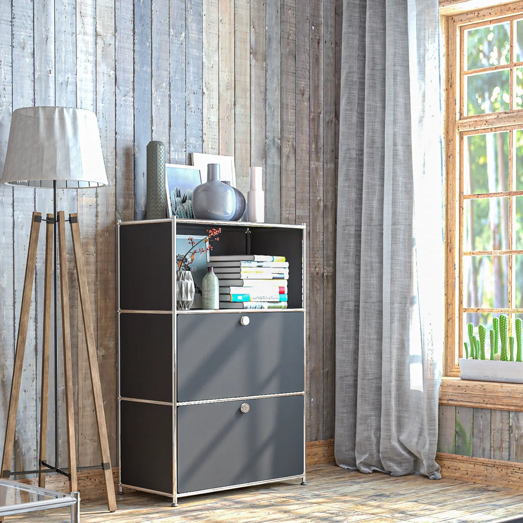 SIMPLINK 47-Inch Metal Storage Cabinet with Open Shelves