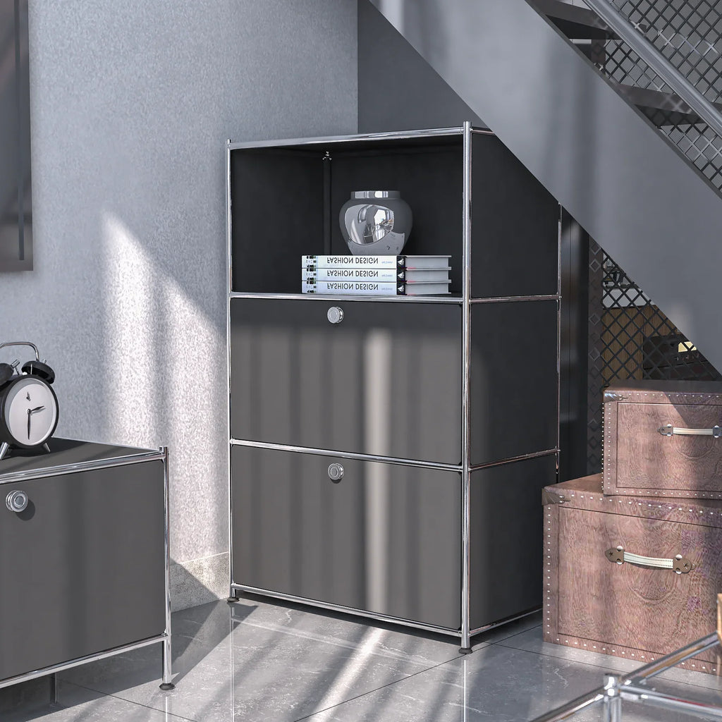 SIMPLINK 47-Inch Metal Storage Cabinet with Open Shelves