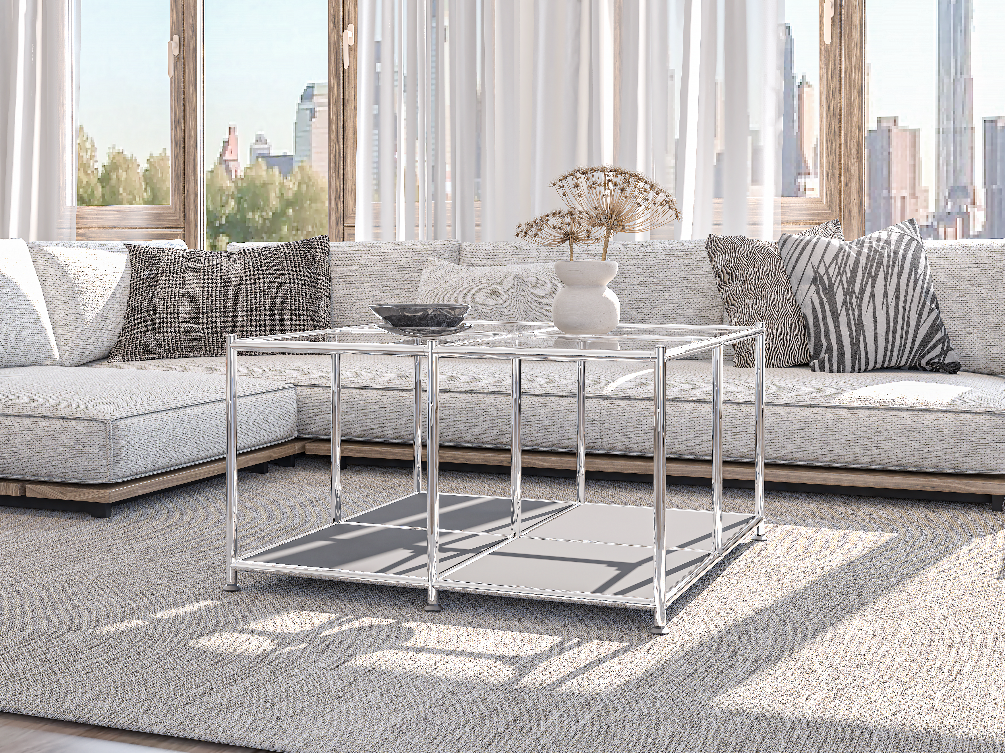 SIMPLINK 30.7-Inch Square Metal Coffee Table with Open Storage