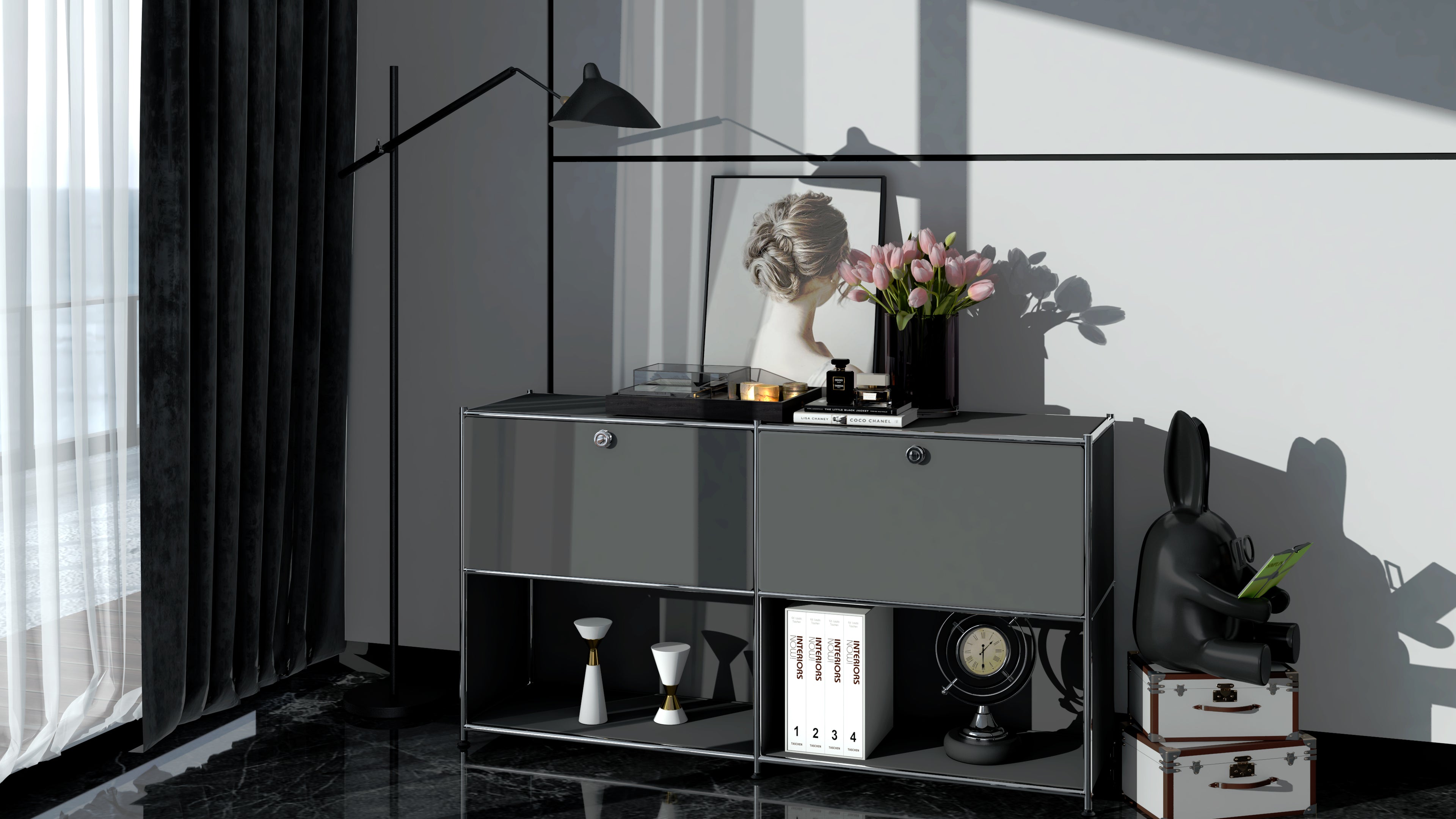SIMPLINK 60-Inch Wide Metal Sideboard Cabinet with 2 Flap Doors