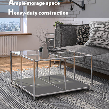 Metal Square Coffee Table with Storage Grey