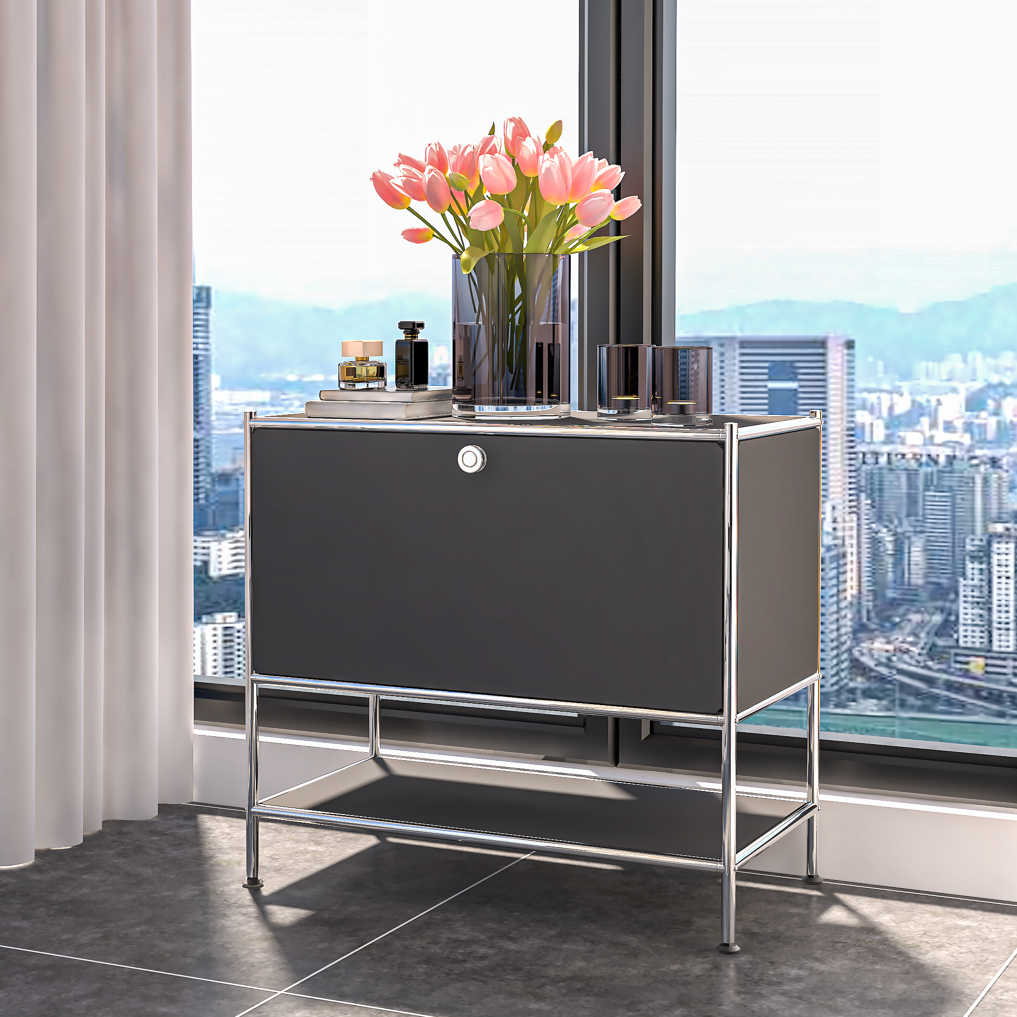 SIMPLINK 27.5-Inch Metal Side Table with Flap Door