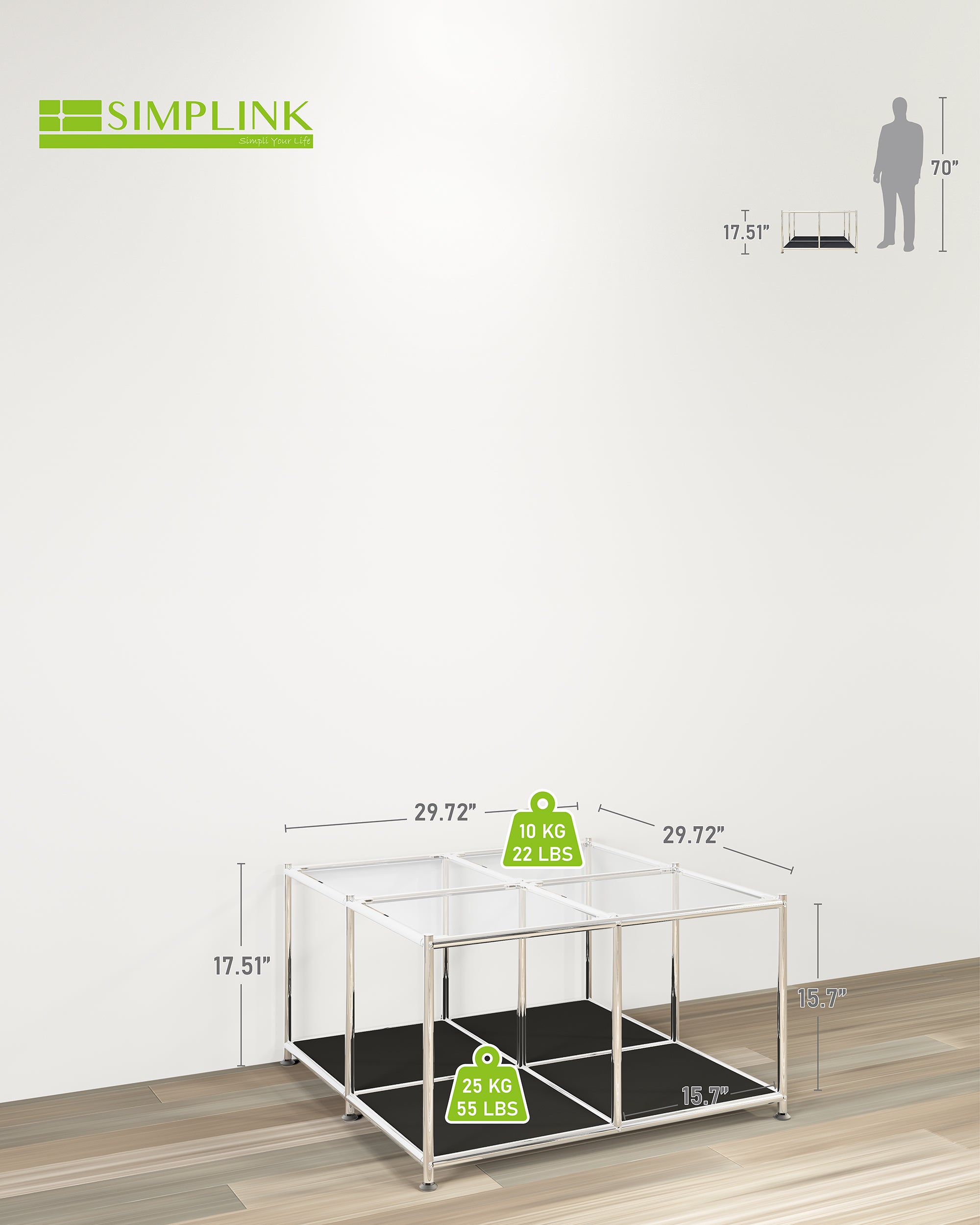 SIMPLINK 30.7-Inch Square Metal Coffee Table with Open Storage
