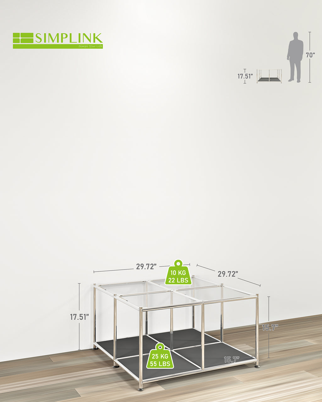 SIMPLINK 30.7-Inch Square Metal Coffee Table with Open Storage